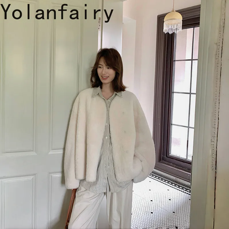 YOLANFAIRY Women Soft Natural Lamb Shearling Coat High Quality Young Style Integrated Sheepskin Fur Coats Woman Jacket Outerwear
