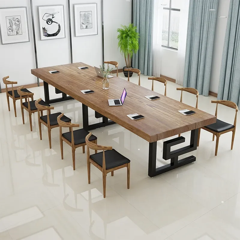 for Simple Solid Wood Desk Large Conference Training Negotiation Table Staff Office Strip Table and Chair Combination