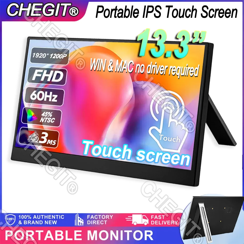 

13.3"Portable IPS Touch Panel Secondary Display Computer Monitor FHD 1200P Type-C HDMI For Cell phone Xbox Switch Laptop