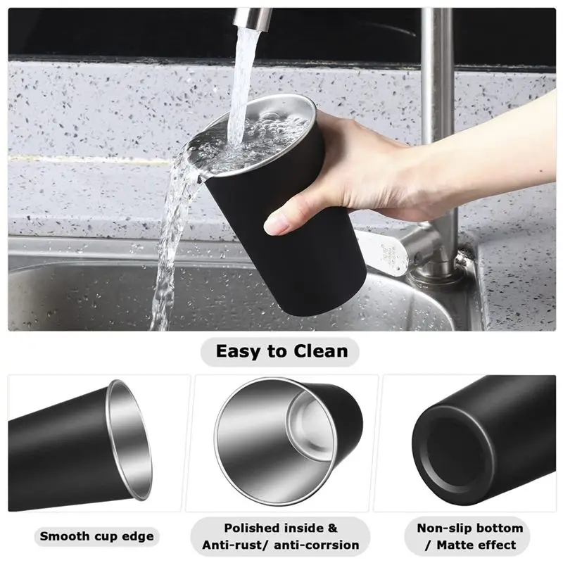 AEE4-20 Pack 16 Oz Stainless Steel Pint Cups Metal Cups Unbreakable Drinking Water For Bar Home Travel Picnic Camping Outdoor