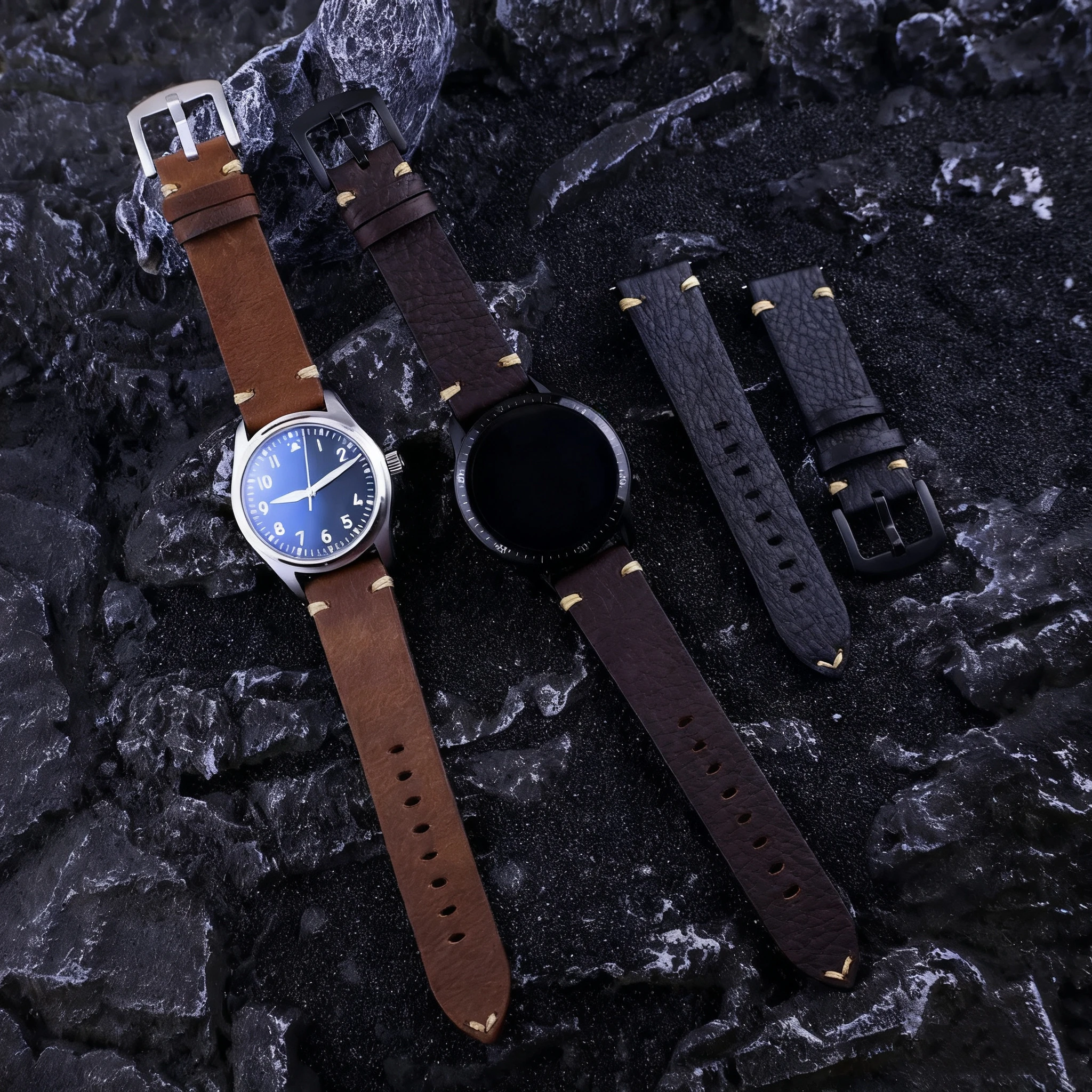 Vintage Handmade Genuine Leather Watchband 18 20 22MM Old Brown Black Soft Men's Watch Strap image 4