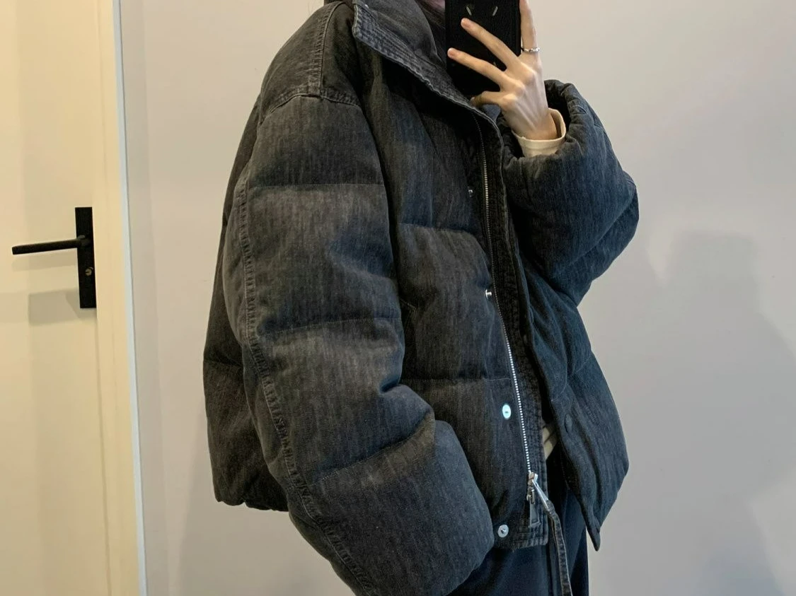

Осень-зима 2025 г., винтажная джинсовая хлопковая куртка с потертостями для женщин, утолщенное теплое повседневное модное универсальное хлопковое пальто