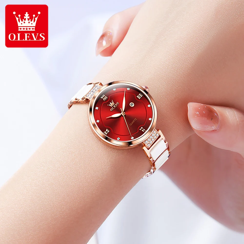 OLEVS Original Watch for Women Ceramic Stainless steel Strap Luxury Brand Elegant Ladies Watch Women\'s Bracelet Wristwatch Set