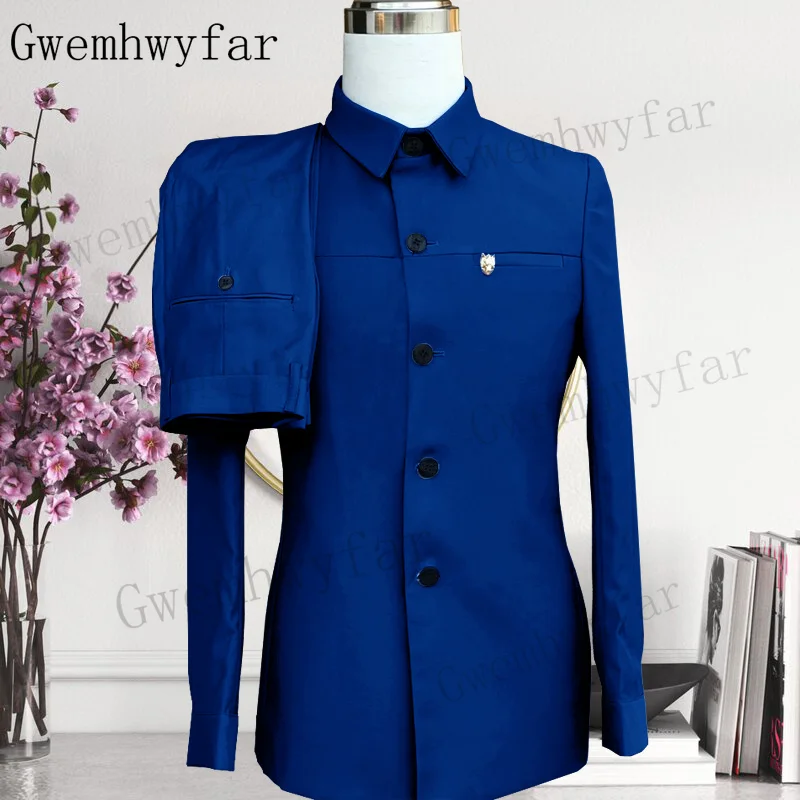 Gwenhwyfar Champange Spring/Summer New Style Fashion Casual Men\'s Fashion Standing Collar Suit（Jacket+Pants）For Wedding Party