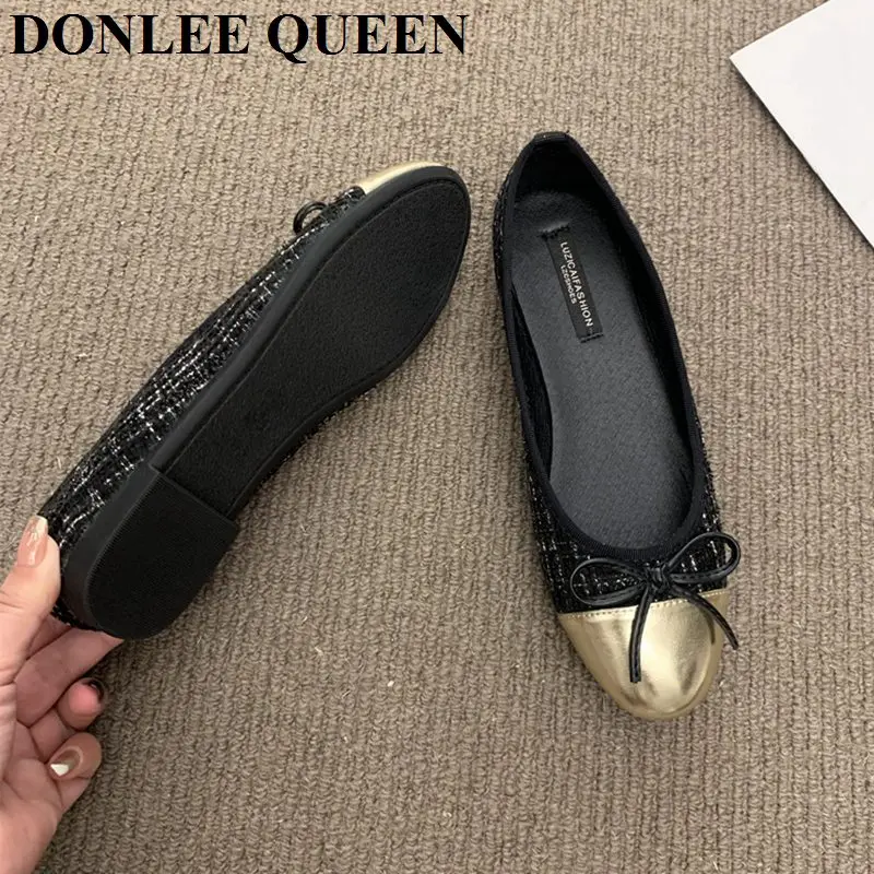 Female Round Toe Bow Knot Flats Ballet Shoes Women Flats Ballerina Soft Moccasin Casual Loafers Classic 2024 Spring Winter Mujer