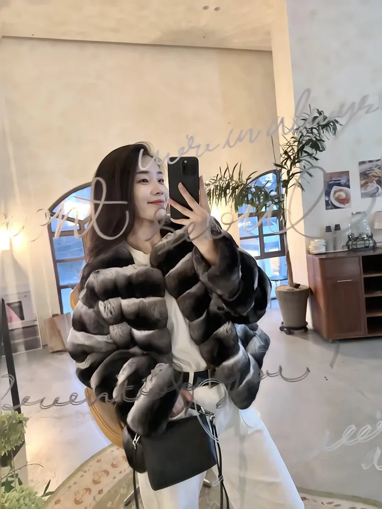 BFFUR Women Real Fur Coat Winter New Short Temperament Rex Rabbit Fur Coat  Round Neck Thick Warm Women Outerwear