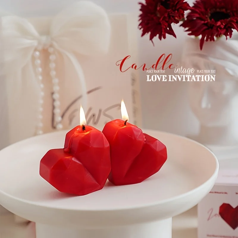 Valentine's Day Rose Aroma Candle Red Love Geometric Heart Shaped Candle Gift Box For Wedding Party Velvet Rose Aroma Candle New