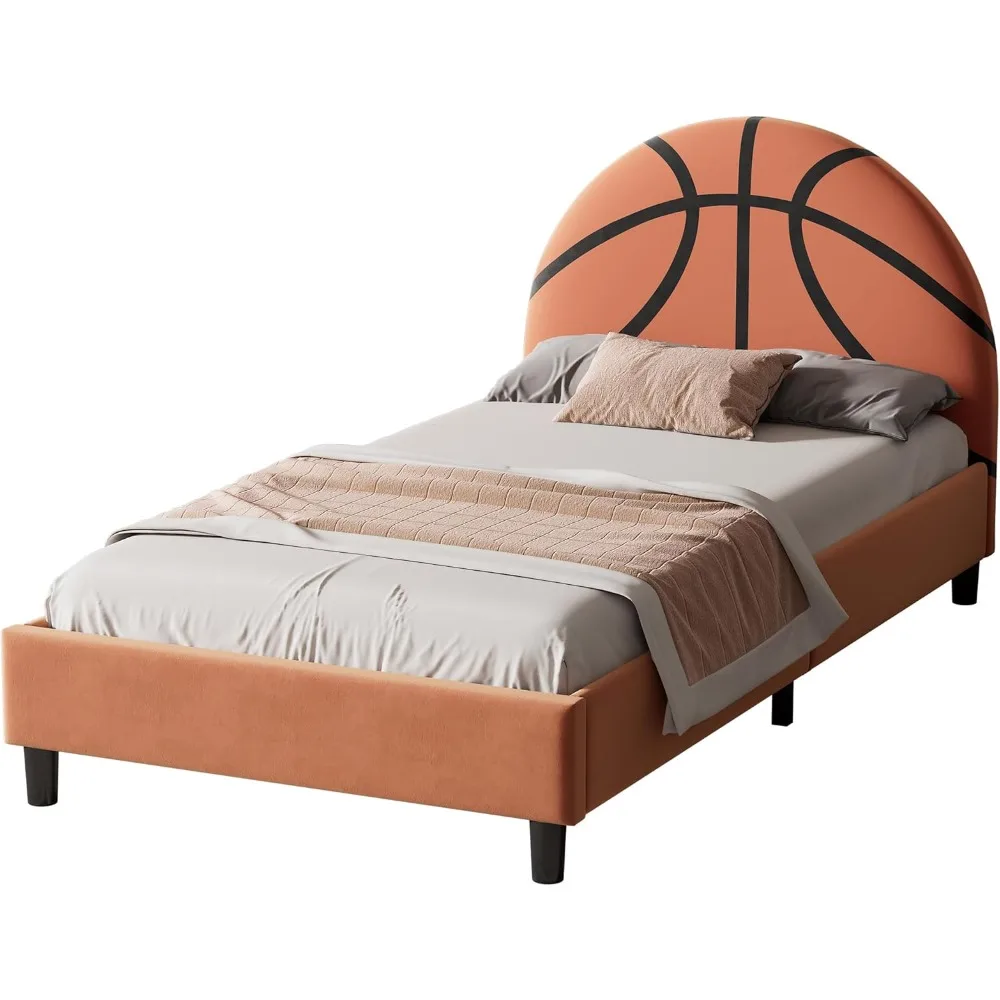 Twin Size Velvet-Covered Metal Platform Bed Frame for Kids, Teens, and Bedrooms