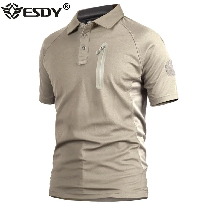 2025 Summer Mens Short Long Sleeve Shirt Cargo Breast Pocket Tactical Military Outdoor Quick-dry T-Shirt Army Combat Polo Shirts