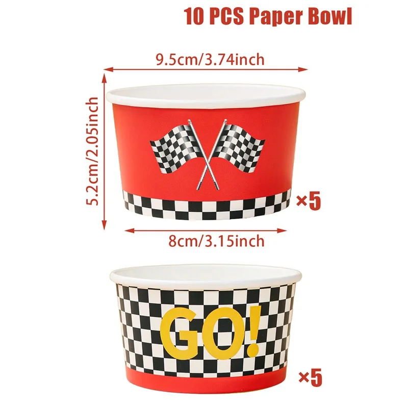 Rennwagen-Schachbrett-Design Einweg-Papierschalen und Snack-Schüsseln Set Rennwagen-Thema Jungen Geburtstagsparty Rennveranstaltung Tischgeschirr – Detail 2