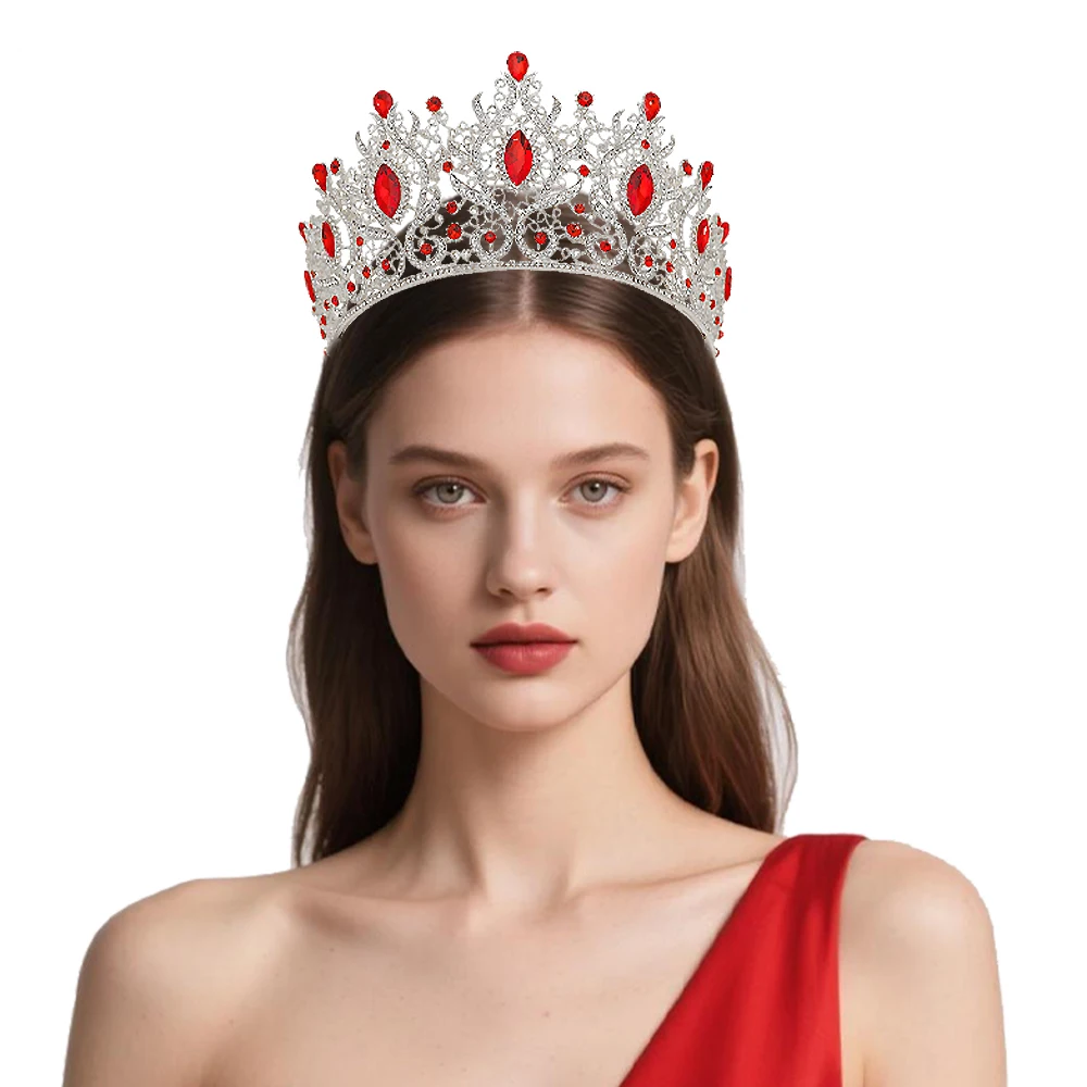 1 Pcs Crystal-Decorated Baroque Queen's Crown Wedding Princess Styling Headdress Party Birthday Halloween Accessory