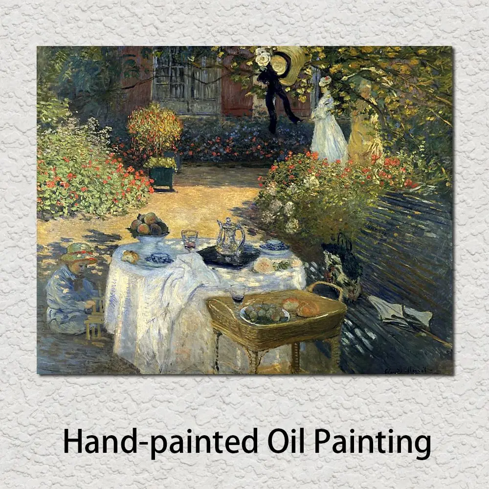 Garden Landscape Handmade Canvas Art the Luncheon Claude Monet Painting Handmade High Quality Dining Room Modern Wall Decor