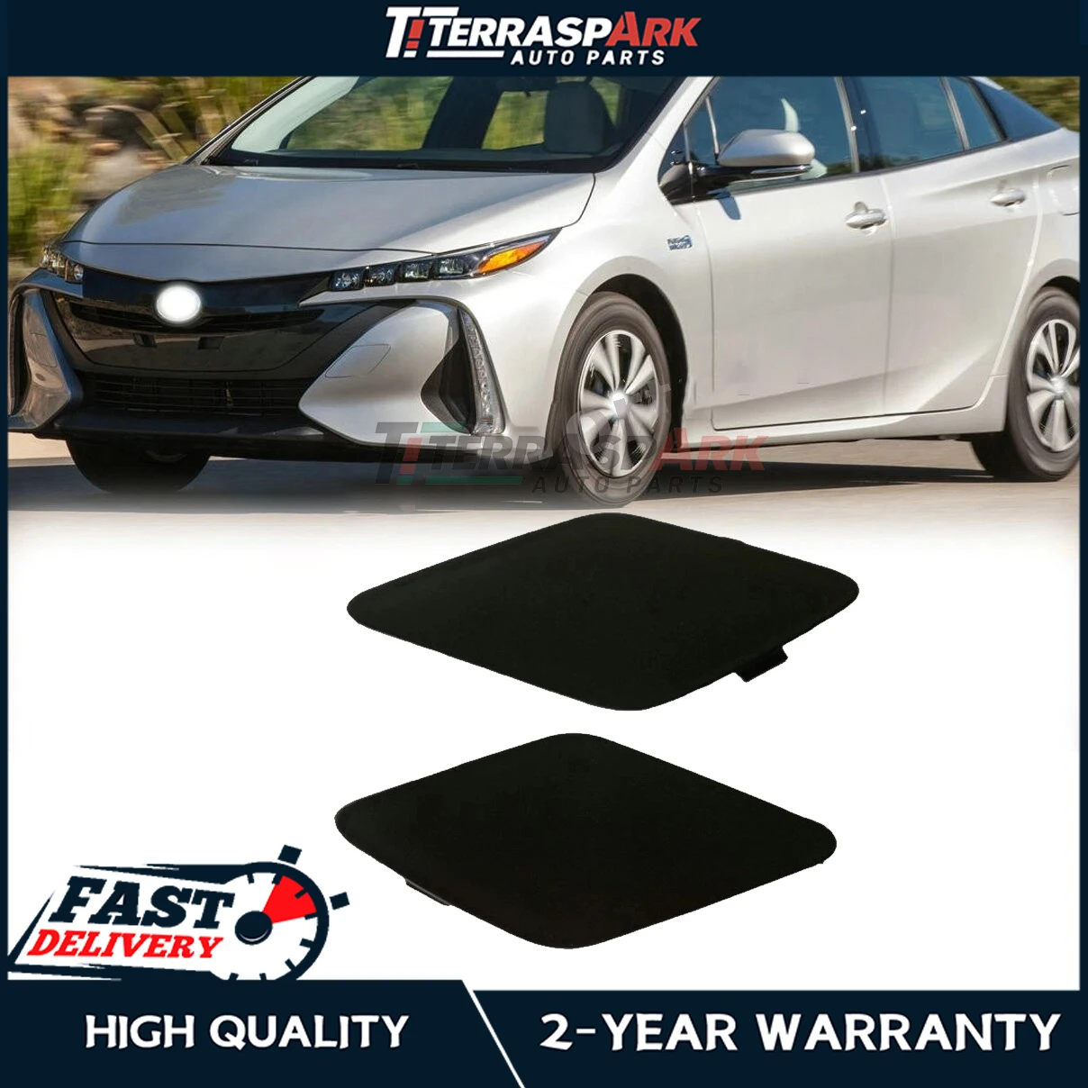 Pair Front Bumper Trailer Tow Hook Eye Cover For Toyota Prius Prime 2017-2020