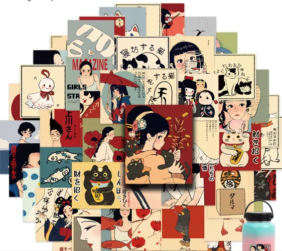 50pcs Vintage Classic Japanese Anime Scrapbook Stickers DIY Laptop Phone Diary Bike Retro Cartoon Decoration Sticker Decal