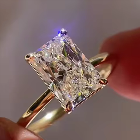 Minimalist 1-3ct Radiant Cut Moissanite Engagement Solitaire Ring 925 Sterling Silver for Woman Girl Gold Plated Handmade Rings