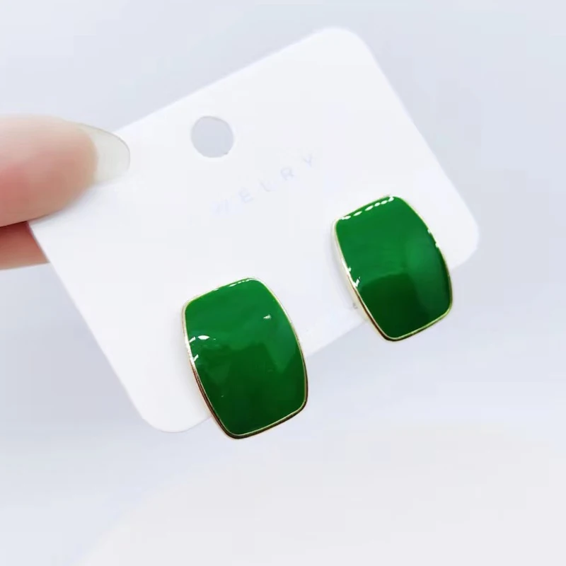 Fashion Green Red White Enamel Oil Irregular Rectangle Stud Earrings for Women Party Punk Korean Metal Jewelry Brincos Feminino