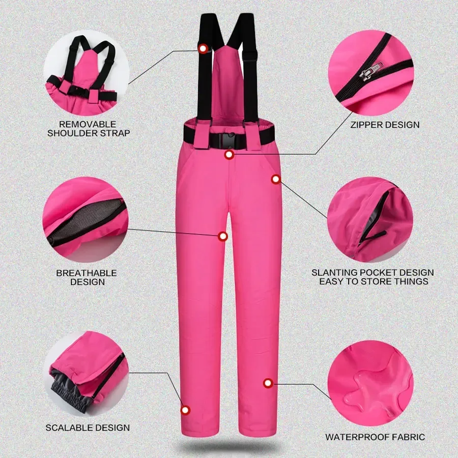 กางเกงหิมะสําหรับผู้หญิงกางเกงกันน้ํากันลมอบอุ่นกางเกงสกีกางเกงเอี๊ยมสโนว์บอร์ดฤดูหนาว