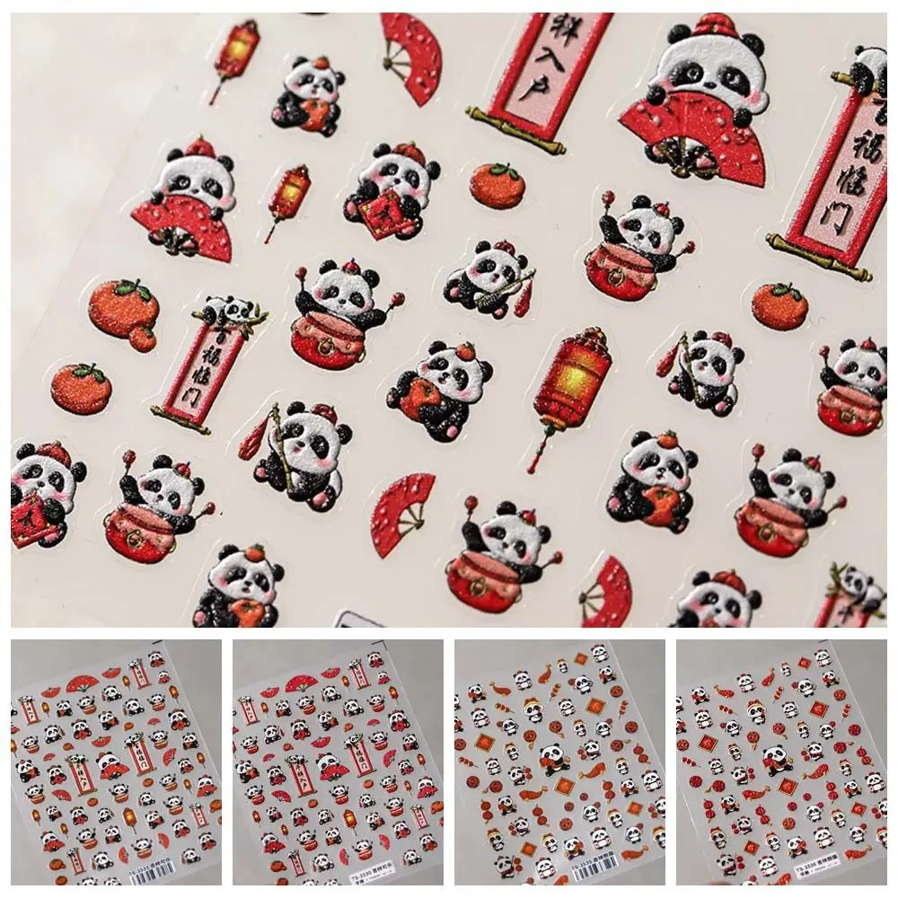 Capodanno cinese Panda Panda Adesivi per unghie Ornamenti per manicure cachi Panda Decalcomanie per unghie Accessori per unghie Forniture per nail art