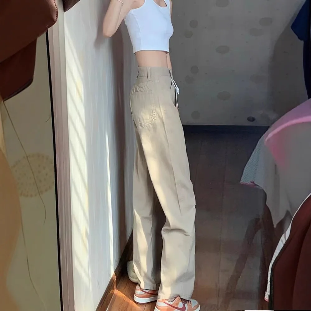 Wide Leg Straight Cut Jeans Women's Fashion Versatile High Waist Slimming Casual Loose Drapey Long Trousers