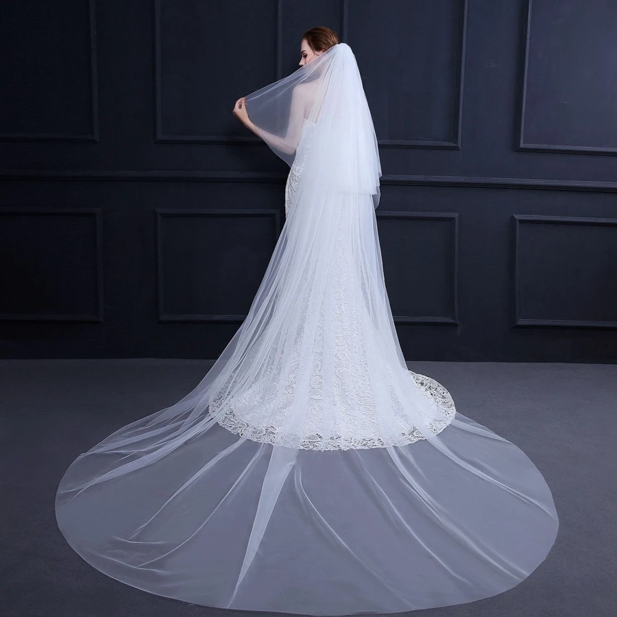 New Arrival White Ivory Cathedral Bridal veils Long Veil with Comb Two Layer Cut Edge Weddings Accessories Voile de Mariage