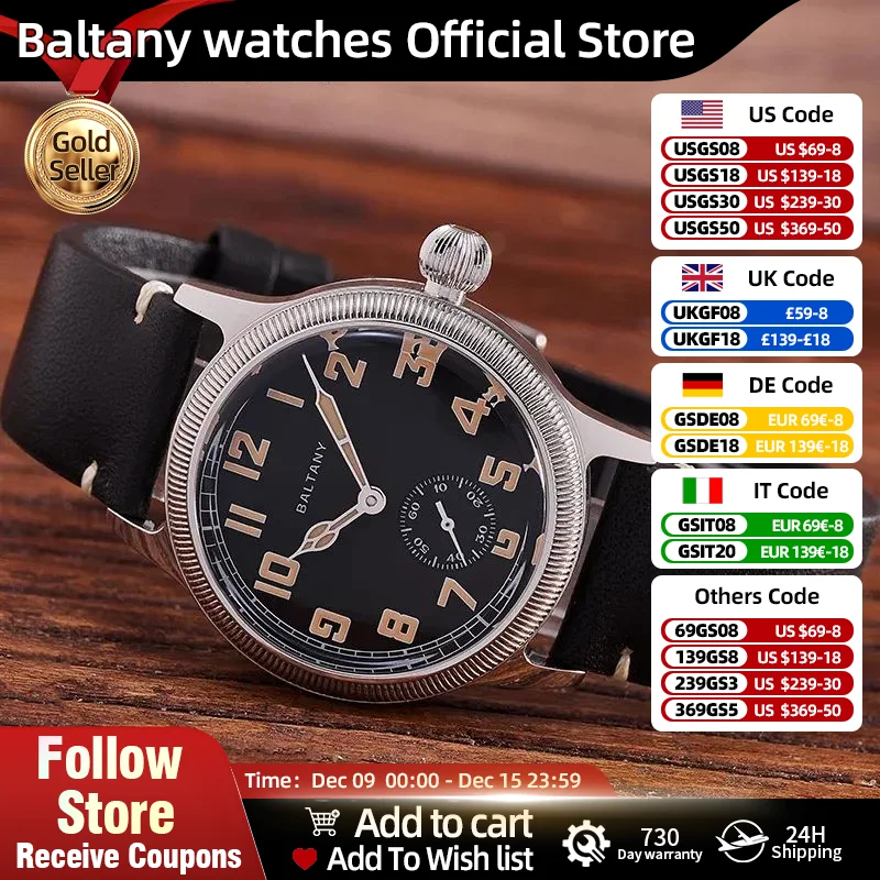 WW1 Military Trench Watch S2051 Sapphire Leather Strap White Enamel Dial Retro ST1701  Homage Automatic Field Watches Men