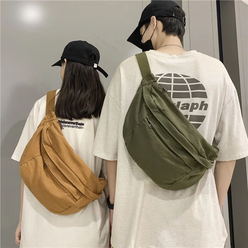 Fashion Trend Waist Bags Unisex Canvas Chest packs Phone Pack Street Hip hop Belt Bags Large capacity Ladies Crossbody Chest Bag