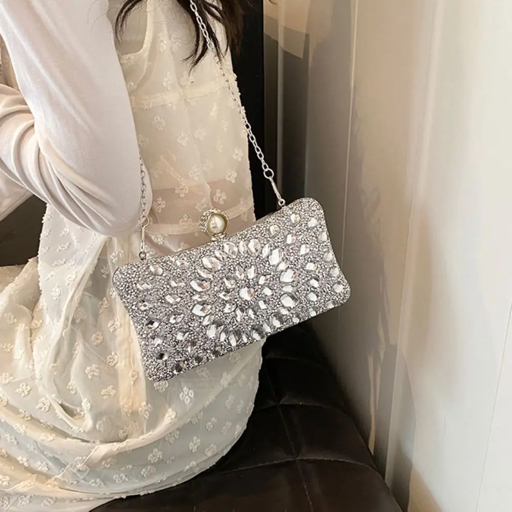 

Casual Shiny Evening Banquet Bag Crystal Glitter Colorful Rhinestone Shoulder Bag Purse Pearl Chain Crossbody Bag Party