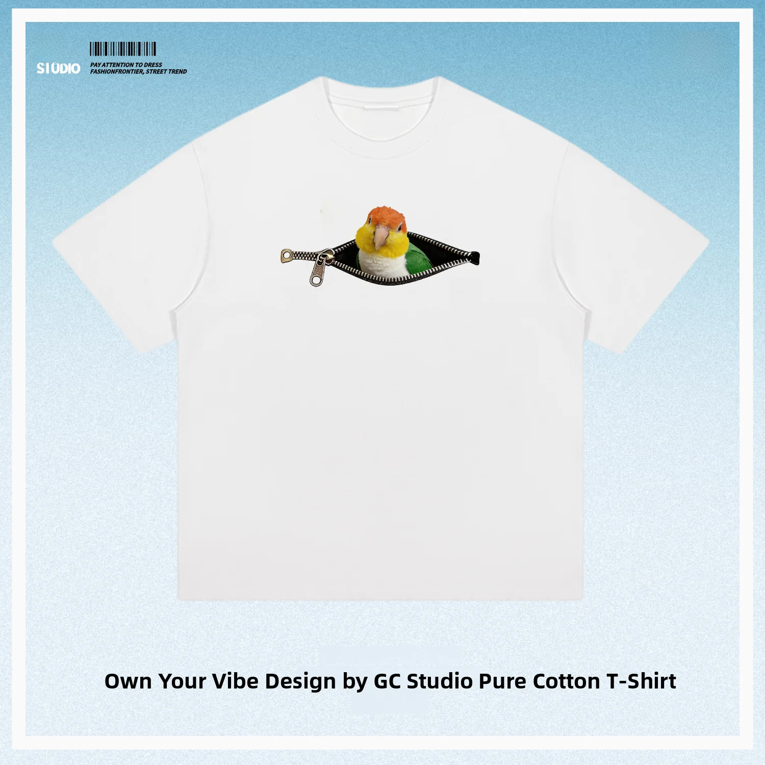 Cute Pet Bird Short Sleeve T-Shirt Zipper Design Cotton Fitness Sportswear Unisex Breathable Summer Tee Youth Popular Style