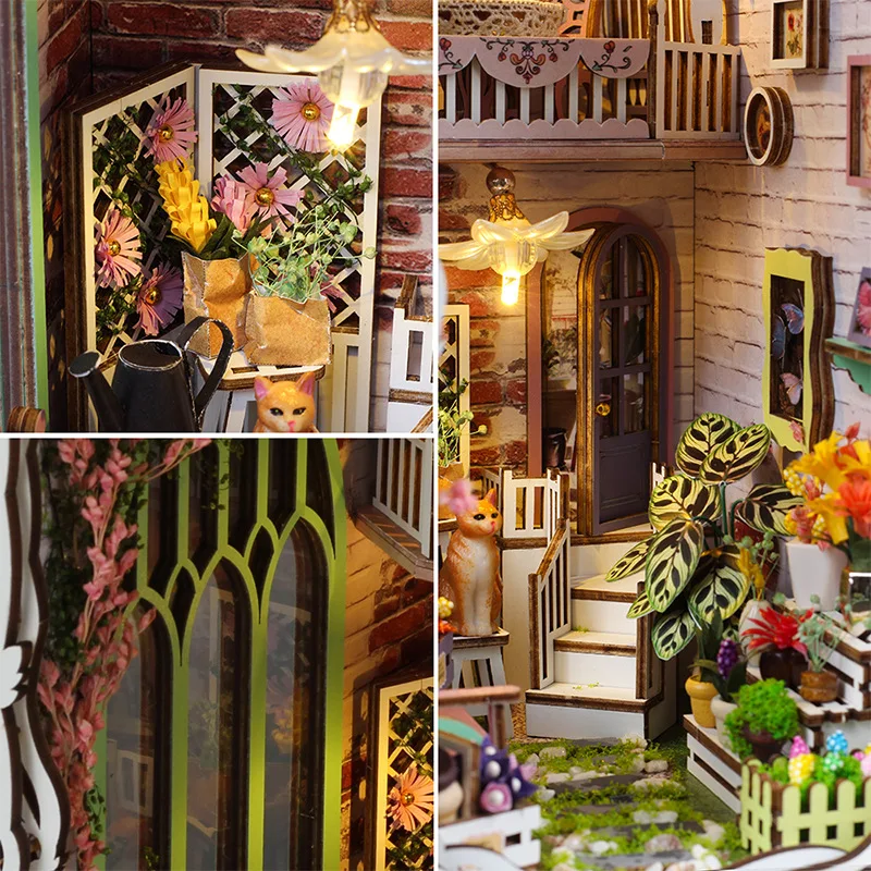Kreative 3D Blume Zimmer Buch Stehen Zusammengebaute Gebäude Kits Modell mit Lichtern Holz Puzzles Desktop Dekoration Spielzeug Geschenk für Kind