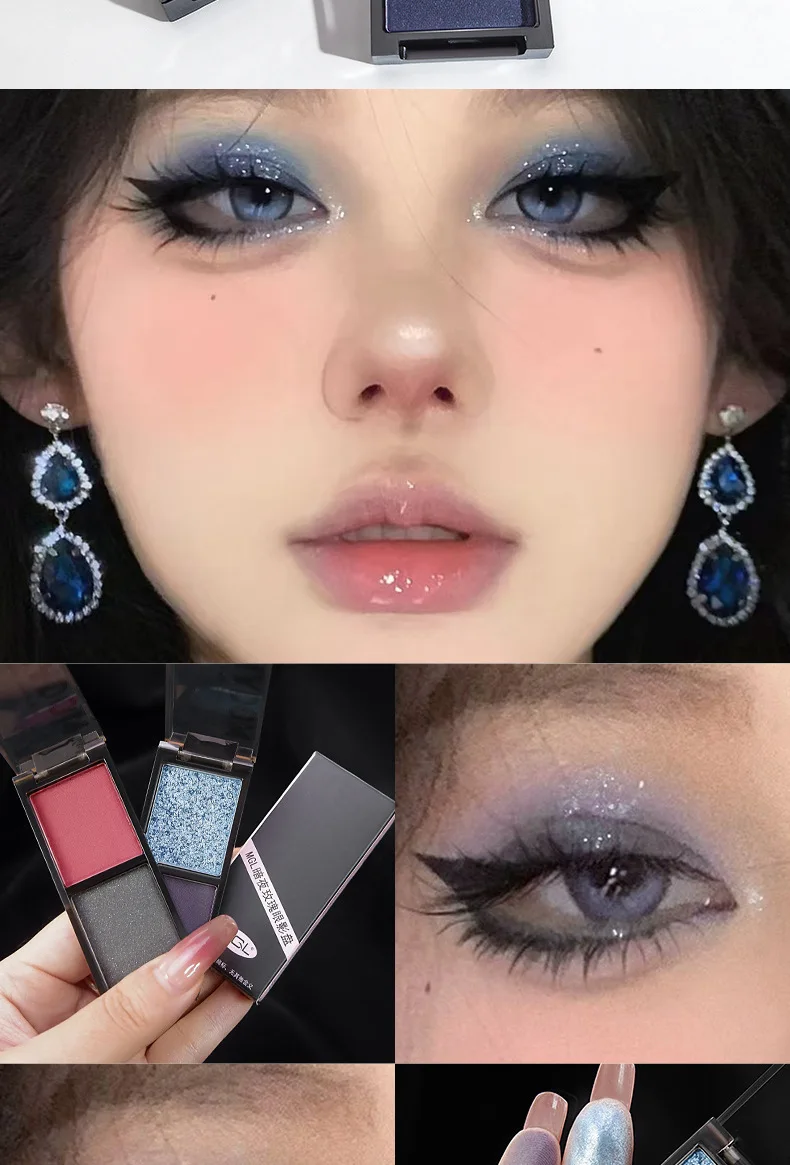 Description Picture 6 of itemTwo-color Dark Eyeshadow Palette Smoked Punk Red Black Matte Glitter Eyeshadow Pigment Lasting Easy To Color Makeup Palette