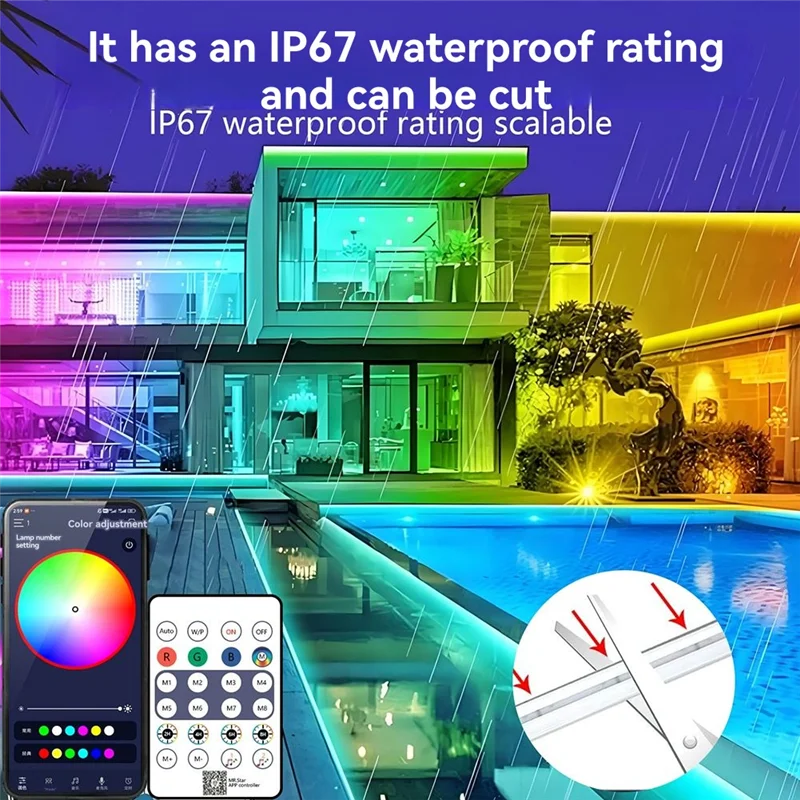 

B23B Waterproof RGB Neon Light Strips 5M Length With 24 Key Remote Control Color Changing For Bedroom Room Outdoor Deco