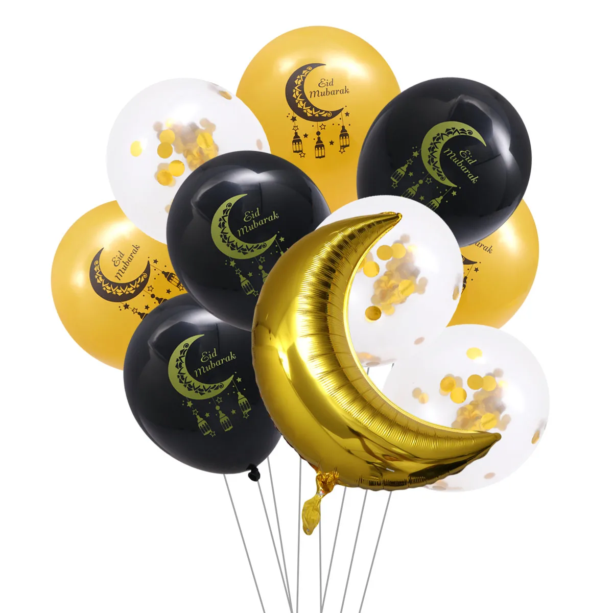

10 pcs EID Mubarak Balloons Crescent Moon Pattern Islamic Decoration Golden Black Latex Foil Balloons Stylish Party