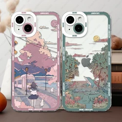 Case For iPhone 16 15 14 13 Pro Max 12 Mini 11 XS X XR SE 7 8 Plus Soft Cover Anime Landscape Cloud Whale