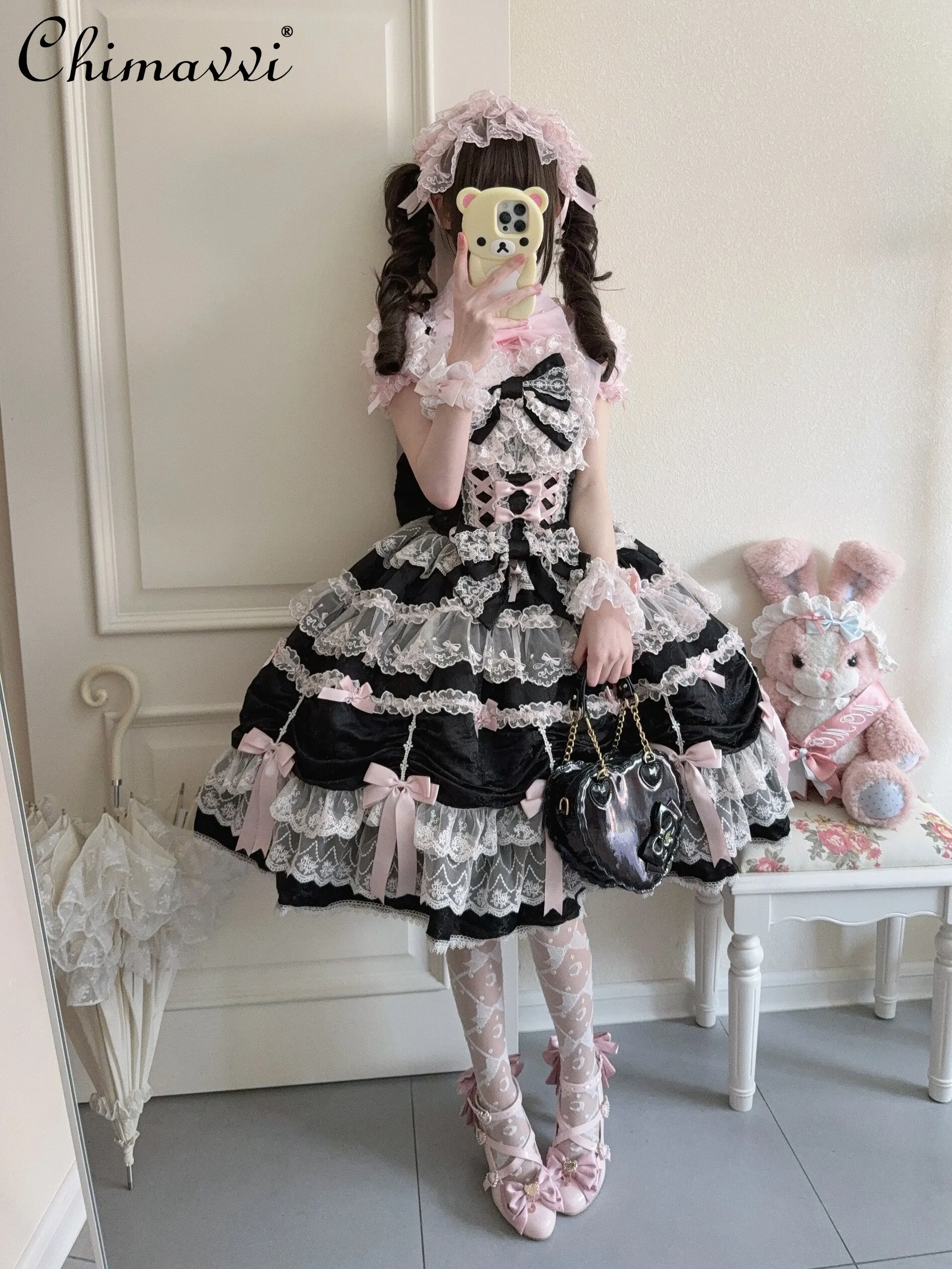 

Original Design Lolita Dress Doll Style Jsk Slip Dress Spring and Summer Super Fairy Sweet Girly Princess Party Lace Dress