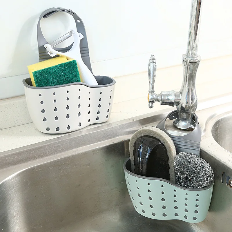 1pc Double Sink Draining Hanging Bag Adjustable Press Faucet Shelf Sponge Double Basket Storage Kitchen Supplies