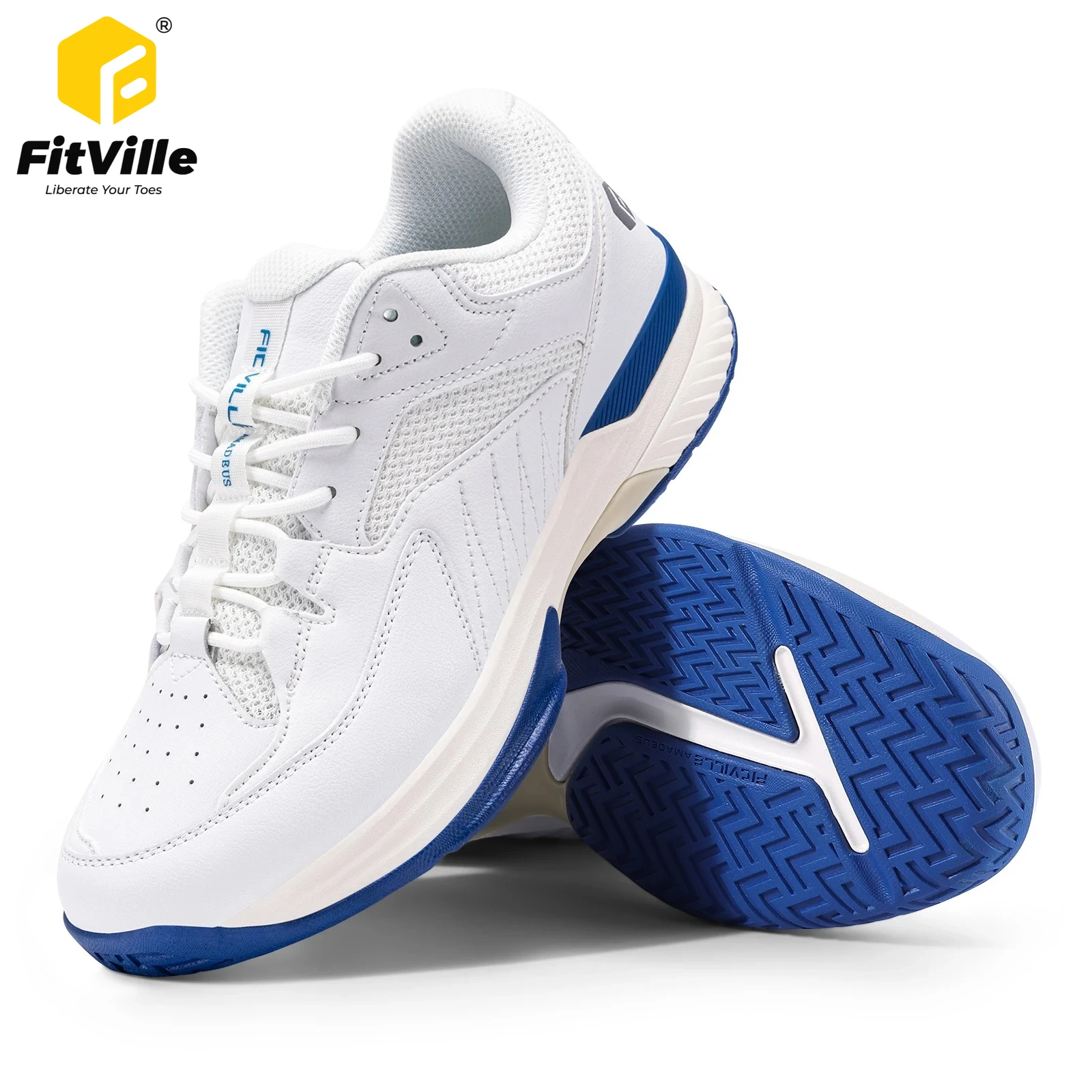 FitVille Men‘s Wide Pickleball Shoes All Court Gym Tennis Shoes for Men with Arch Support Plantar Comfortable Sports Sneakers