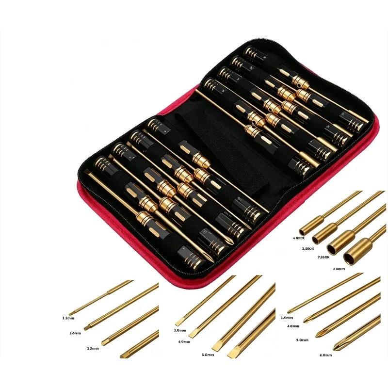Model Airplane Remote Control Repair Kit Set of 16 Pieces, Titanium Plated Hexagonal Cross Socket Screwdriver