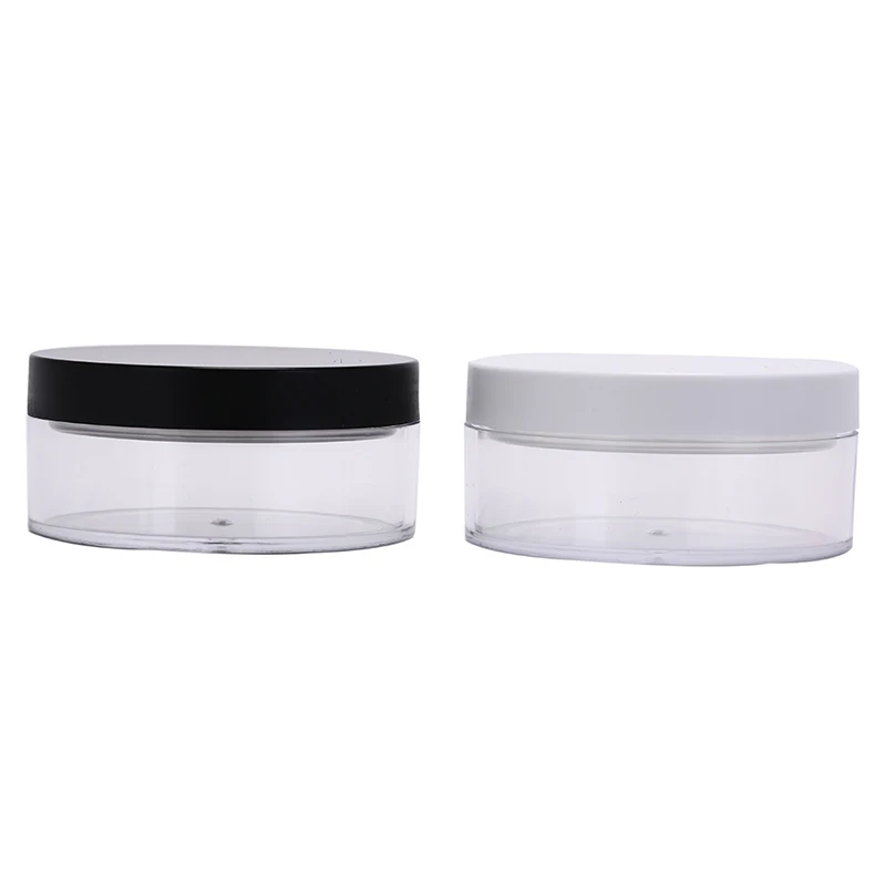 1Pc 50g Plastic Loose Powder Jar With Sifter Empty Cosmetic Container Black Matte Cap Makeup Compact Portable Loose Powder Box