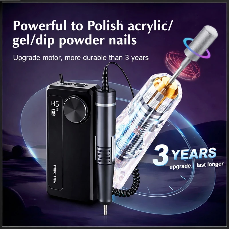 مثقاب أظافر كهربائي محمول احترافي 45000 دورة في الدقيقة، مثقاب أظافر منخفض الضوضاء، أدوات تلميع الأظافر، ماكينة أظافر