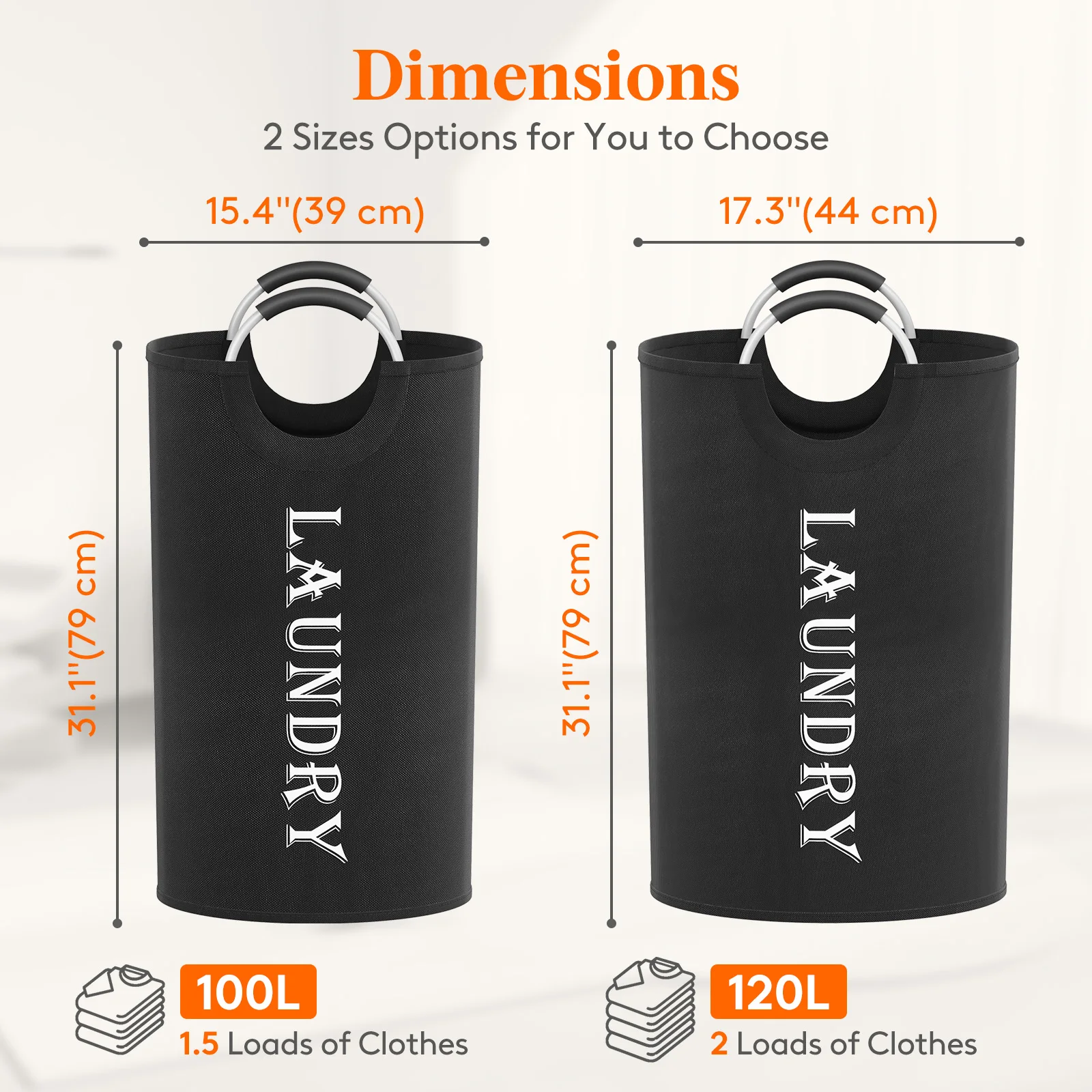 سلة غسيل، سلة غسيل قابلة للطي بمقابض من الألومنيوم، سلة ملابس قذرة مقاومة للماء قائمة بذاتها