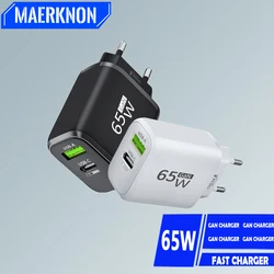 GaN 65W USB Phone Charger PD Type C Charger Two Ports Fast Charging For IPhone 13 14 15 Pro Xiaomi 13 Samsung Huawei Mate 60 Pro