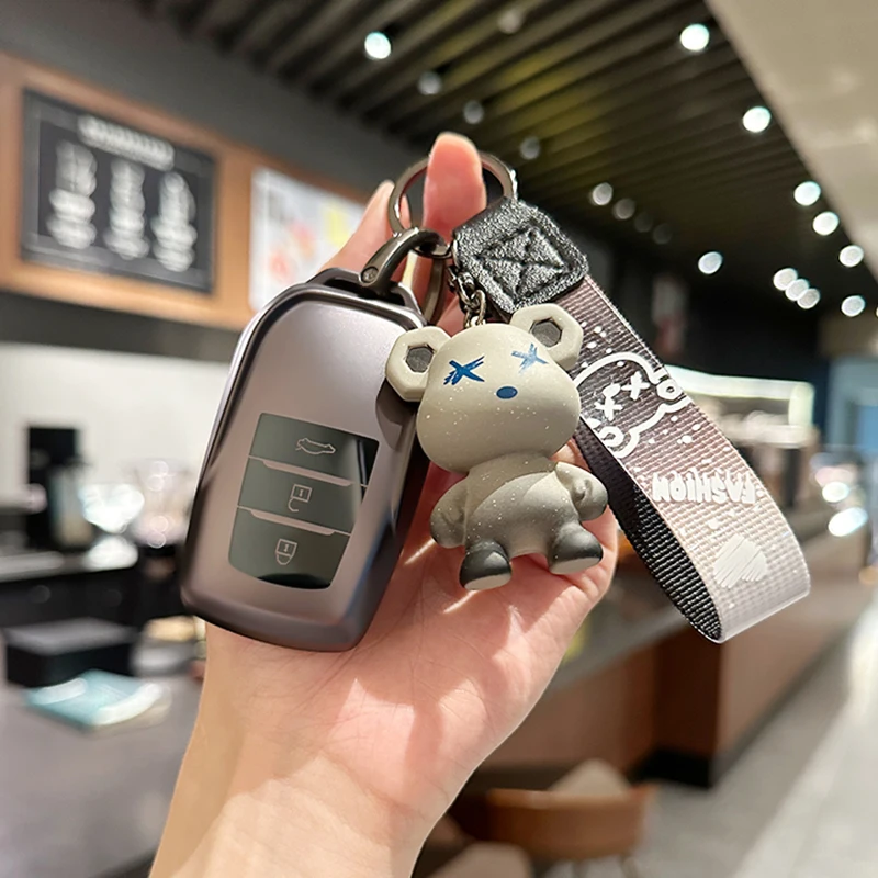 

Metallic Gray TPU for Toyota RAV4 Crown Hilux Fortuner Camry Land Cruiser Prado 2 3 Button Car Key Case Cover Holder Keychain