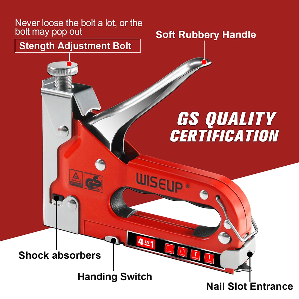 WISEUP Rivet Gun Furniture Heavy Stapling Gun Structure Wooden Stainless Steel Metal Hand Tools Nail Gun Woodworking Tools