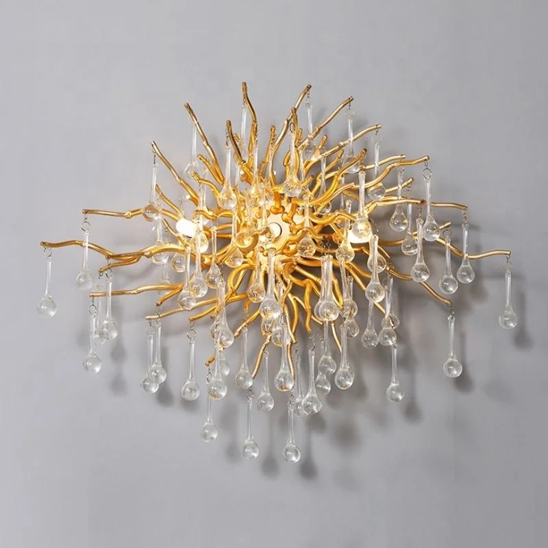 Creative light luxury new main lamp crystal wall lamp water drop tree branch modeling living room dining room luxury villa lamp