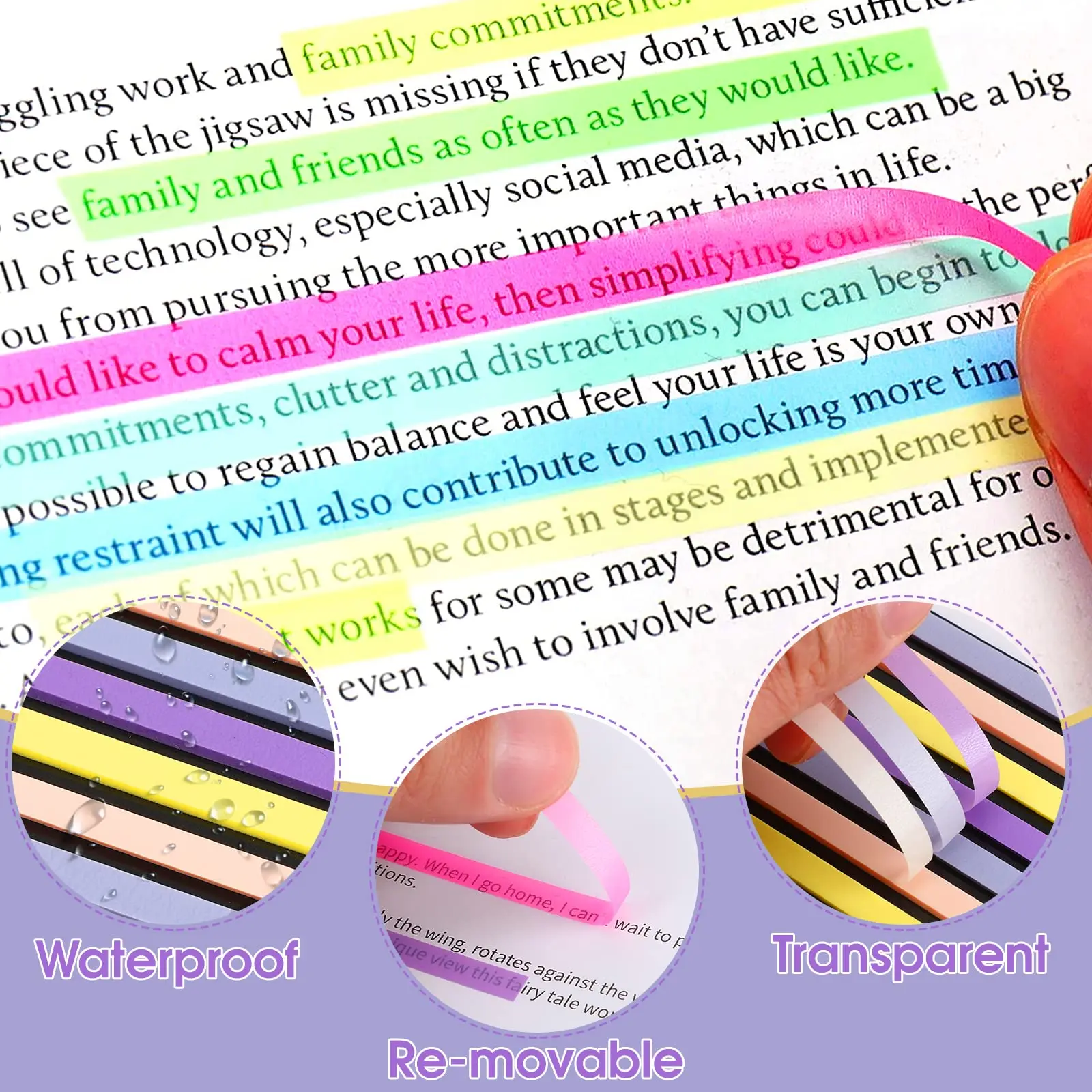 Multi-colored Long Strip Index Stickers, Writable Index Tabs for Book Annotation, Macaron Highlighter Tape for Note Memory