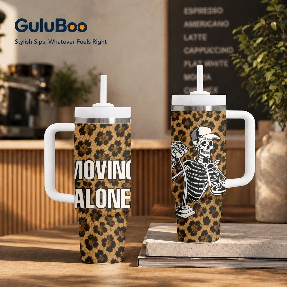MOVING ALONE Skeleton Driver Vacuum Flasks 40oz Stainless Steel Insulated Tumbler With Handle & Straw Leakproof Travel Mug