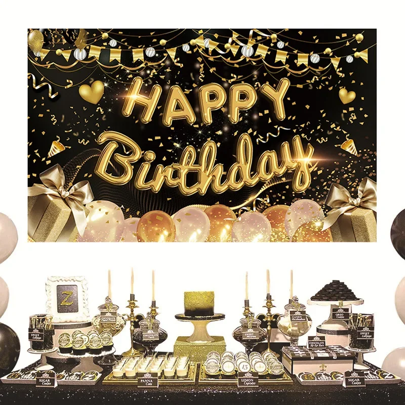 

Black Gold Happy New Year Party Background Banner Hello 2023 New Year Decoration Door Curtain Merry Christmas Xmas Supplies