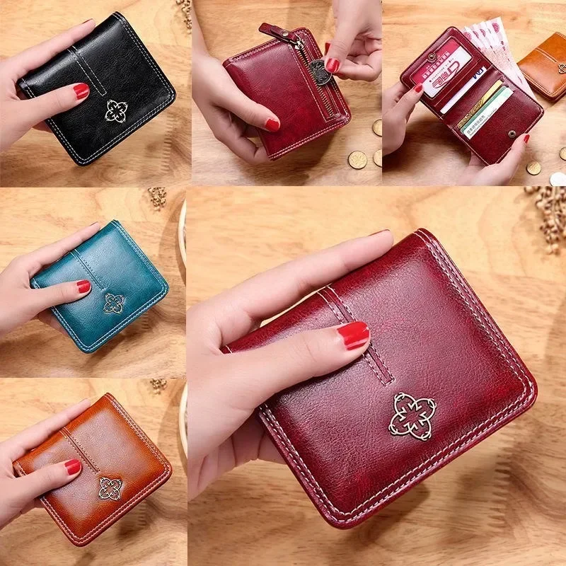 New Women\'s Luxury Leather Mini Purse Coin Bag Clasp Short Purse Solid Color Small Women\'s Clutch Bag Carteira Feminina Wallet