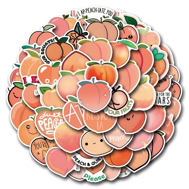 55pcs Cartoon Peach Cute Fruit Graffiti Sticker Water Cup Luggage Laptop Mobile Stationery Refrigerator Decoration Sticker