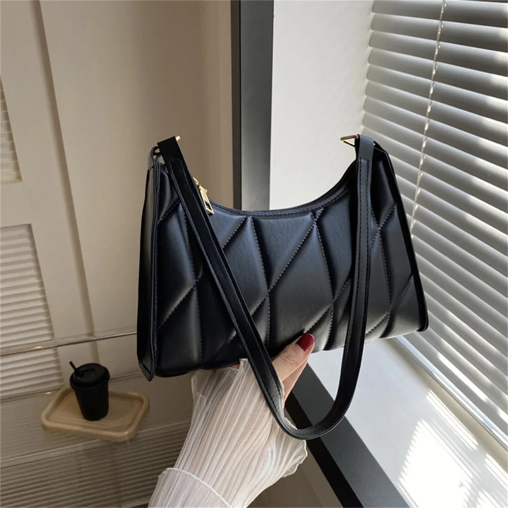 Black PU Leather Shoulder Bag Retro Solid Color Casual Female Hobos Handbags Women\'s Fashion Handbags Shopper Clutch Purse